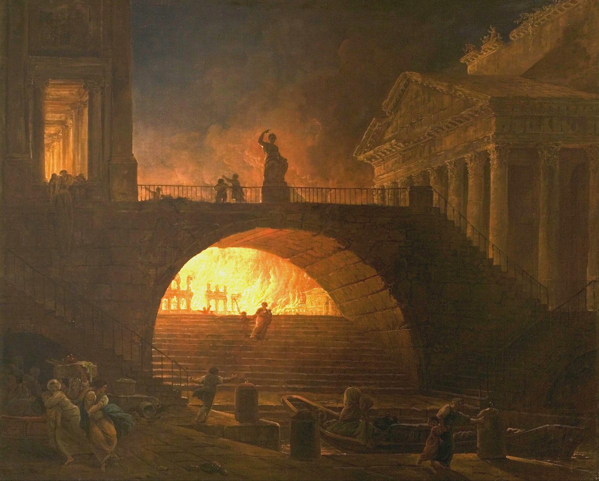 Fire in Rome by Hubert Robert.
